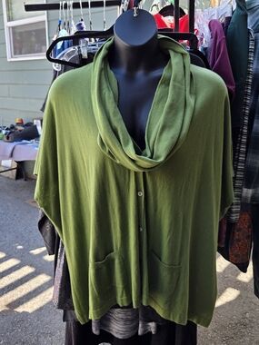 Luxe Lightweight Lagenlook Knit Button Shirt W/Removable Cowl